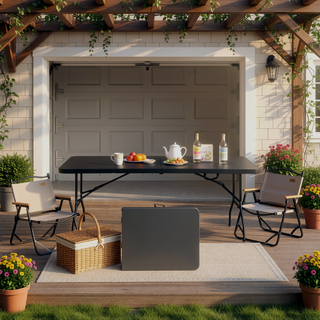 Sunvega 6ft Portable Folding Plastic Table with Waterproof Tabletop and Carry Handle