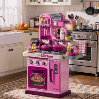 Sunvega Kids Kitchen Playset with Lights Sounds and 33 Accessories for Toddlers