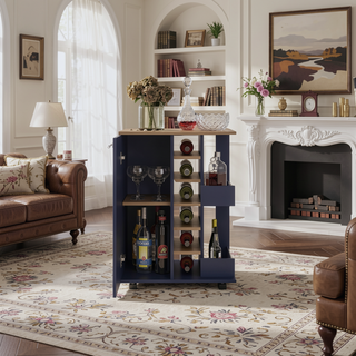 Sunvega Modern Bar Cabinet with Double Side Shelves and Six Central Compartments