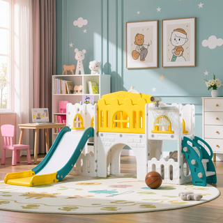Sunvega 8-in-1 Indoor Toddler Slide Playset with Basketball Hoop and Climber