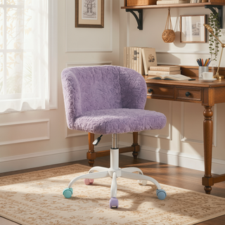 Sunvega Plush Faux Alpaca Fabric Double Cushion Wide 26.4 Inch Office Chair