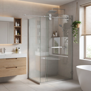 Sunvega Frameless Single Sliding Shower Door with 8mm Tempered Glass and Chrome Finish