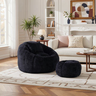 Sunvega Modern Pumpkin Shape Bean Bag Chair with Ottoman for Living Room