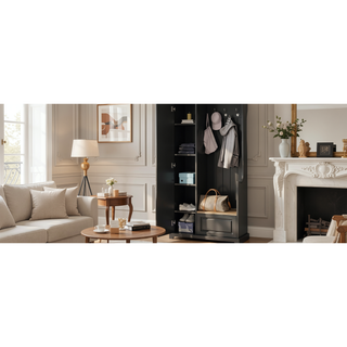 Sunvega Minimalist Hall Tree with Flip-Up Bench and Hanging Hooks for Entryways