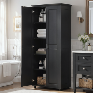 Sunvega White MDF Board Storage Cabinet with Two Doors and Adjustable Shelf
