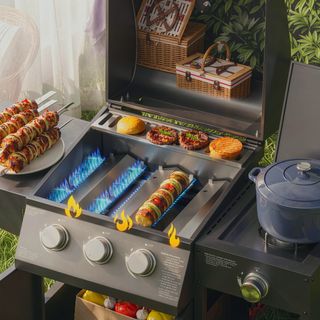 Sunvega 2 Burner Portable Gas BBQ Grill with Lid Thermometer and Foldable Legs