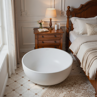 Sunvega Elegant 49 Inch Solid Surface Soaking Bathtub with Deep Safe Soak
