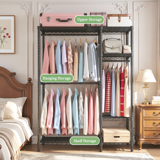Sunvega Heavy Duty Freestanding Clothes Rack with 6 Adjustable Wire Shelves and 3 Rails