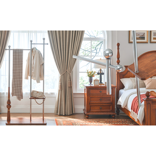 Sunvega Industrial Coat Rack with Solid Wood Shelves and Stainless Steel Frame for Coats Hats Bags Shoes