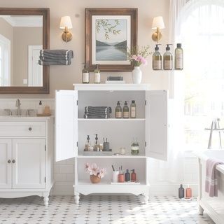 Sunvega Over The Toilet Storage Cabinet with Adjustable Shelves and Retro Design