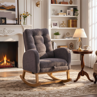 Sunvega Upholstered High Back Rocking Chair with Footrest and Side Storage Pocket