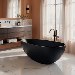 Sunvega Freestanding Solid Surface Soaking Bathtub with Ergonomic Design