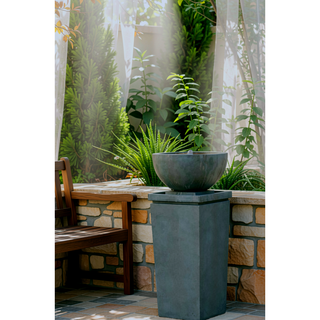 Sunvega Polyresin Gray Zen Bowl Water Fountain Outdoor Bird Feeder and Bath