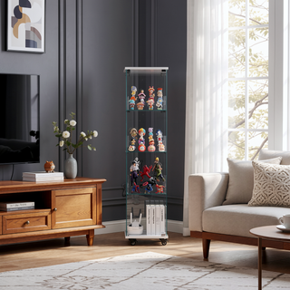 Sunvega 4 Tier Glass Display Cabinet with Lock and Wheels for Living Room