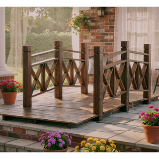 Sunvega Classic Wooden Garden Bridge with Handrails for Backyard Ponds and Streams