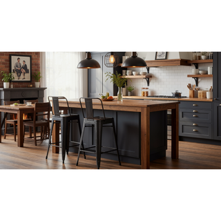Sunvega 24" Sanded Matte Black Industrial Metal Barstools with Bucket Back, Set of 4
