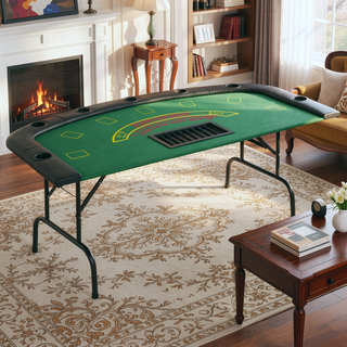 Sunvega Foldable Half-Shape Poker Table with 7 Cup Holders and Padded Rails
