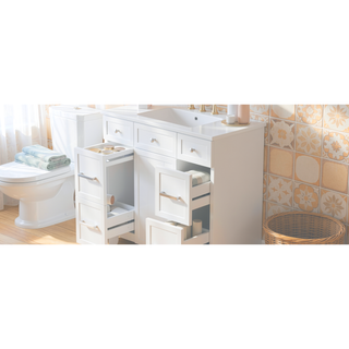 Sunvega 36 inch White Bathroom Vanity with Ceramic Sink and Soft Close Doors
