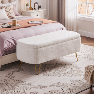 Sunvega Modern Upholstered Padded Storage Ottoman Bench with Gold Legs for Bedroom