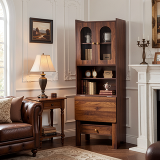 Sunvega Fold-Out Convertible Writing Table Desk Cabinet with Shelf and Drawer