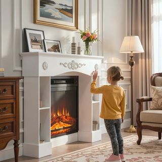 Sunvega Freestanding Fireplace Mantel with Baroque Design and Storage Columns