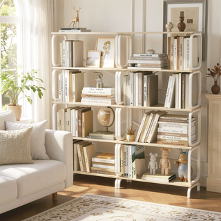 Sunvega Vintage Industrial Style 5 Tier Large Bookcase with White Metal Frame for Living Room