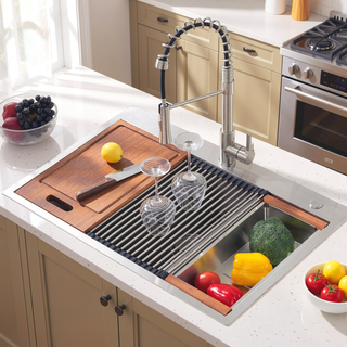 Sunvega 28 x 22 Inch Drop In Stainless Steel Workstation Sink with Accessories