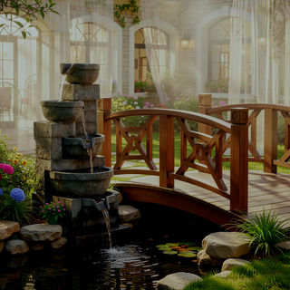Sunvega 4-Tier Cascading Waterfall Fountain with LED Lights for Garden Patio