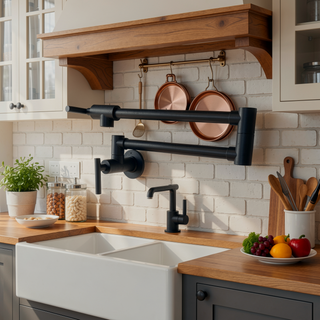 Sunvega Wall Mount Matte Black Pot Filler Faucet with 360 Degree Rotation and 2.2 GPM Aerator