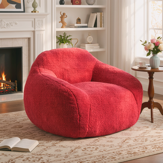 Sunvega Faux Fur Bean Bag Sofa with Memory Foam Filler and Armrests for Living Room
