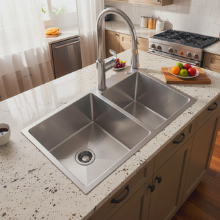Sunvega 32x19 Inch Overmount Single Bowl Kitchen Sink in Brushed Nickel
