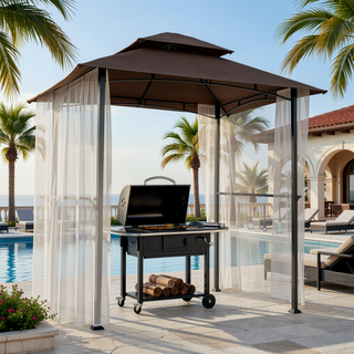Sunvega 8x5 Ft Outdoor Grill Gazebo with Double Tier Soft Top Canopy and Steel Frame