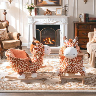 Sunvega ASTM-F963 Certified Spring Rocking Horse with Plush Fabric and Animal Sounds