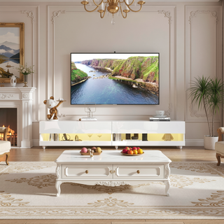 Sunvega Wall Mounted Floating 80 Inch TV Stand with LED Lights and Charging Station