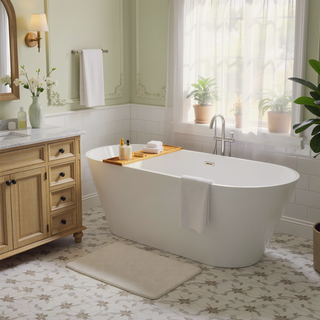 Sunvega 59 Inch Acrylic Freestanding Soaking Tub with Gold Overflow Drain