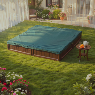 Sunvega Kids Outdoor Sandbox with Cover, 4 Built-in Seats and Weatherproof Lid for Backyard