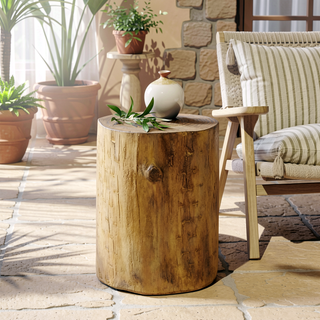 Sunvega Hand-Painted Faux Wood MGO Side Table with Natural Log Texture