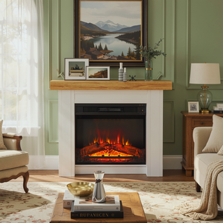 Sunvega Freestanding Fireplace Mantel with Baroque Design and Storage Columns