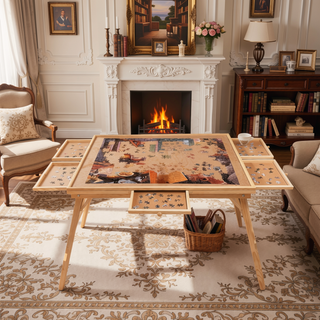 Sunvega 27 Inch Tall Wood Puzzle Table with Legs and 5 Drawers for Adults