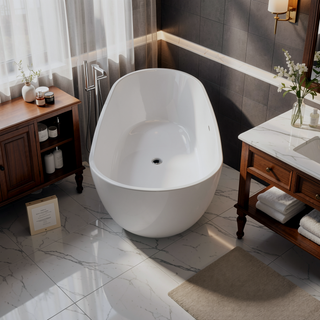 Sunvega Premium High-back Oval Acrylic Freestanding Soaker Bathtub Non-Slip Easy Clean