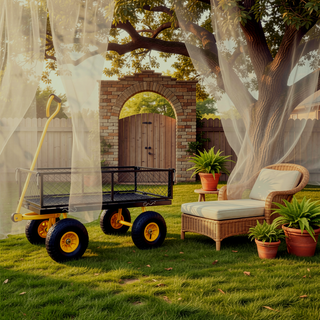 Sunvega Garden Dump Cart with Inflatable Tires and Spacious Bed for Gardening Tasks