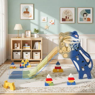 Sunvega 2 in 1 Indoor Toddler Slide with Basketball Hoop Toy for Kids 18-36 Months