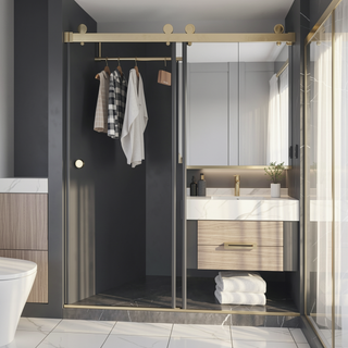 Sunvega Frameless Double Sliding Shower Door with 304 Stainless Steel Brushed Gold