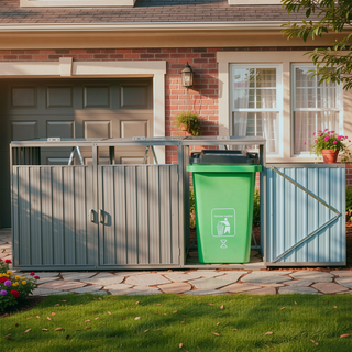 Sunvega Metal Garbage Bin Shed with Galvanized Steel for Outdoor Garden Storage