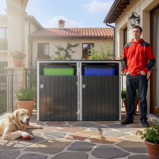 Sunvega Galvanized Steel Outdoor Bin Shed with 54 Cubic Feet Storage Space