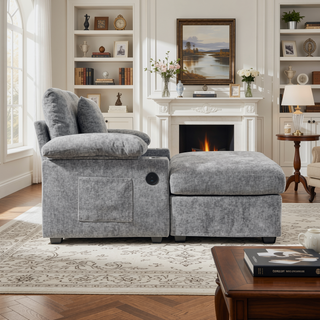 Sunvega Ergonomic Oversized Chair with Ottoman Firm Support Chenille Sofa