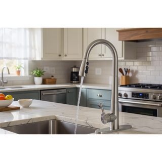 Sunvega Single Handle Stainless Steel Kitchen Sink Faucet with Pull Down Sprayer