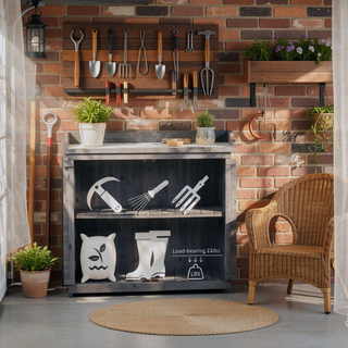 Sunvega Premium Fir Wood Potting Bench with Galvanized Tabletop and 2-Tier Storage