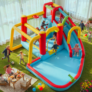 Sunvega 7 in 1 Inflatable Slide Water Park Bouncer with Splash Pool and Water Gun