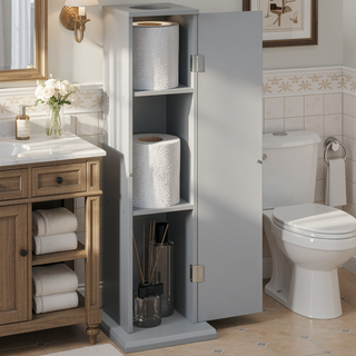Sunvega Modern Country Bathroom Corner Floor Cabinet with Doors and Shelves